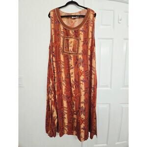 KAKTUS Y2K Boho Patchwork Midi Dress Plus Size 2X Side Slit Earth Tone Ethnic